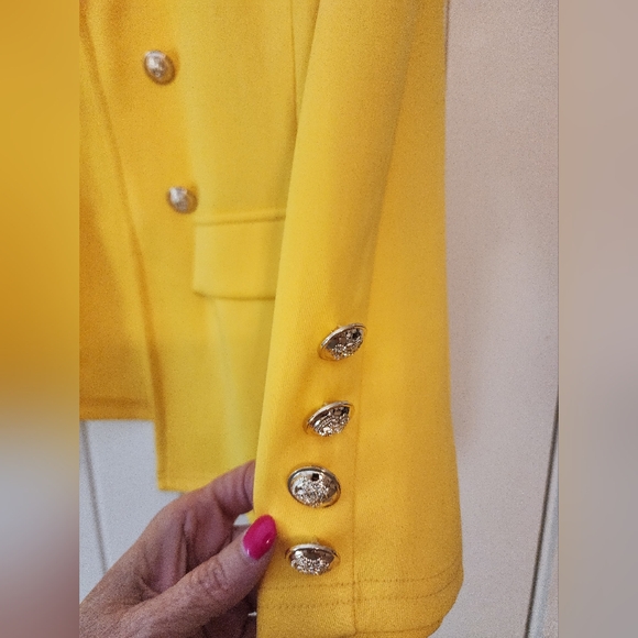Women's Sunshine Yellow Double-Breasted Open Front Blazer Unlined 1X Brights - Picture 3 of 11